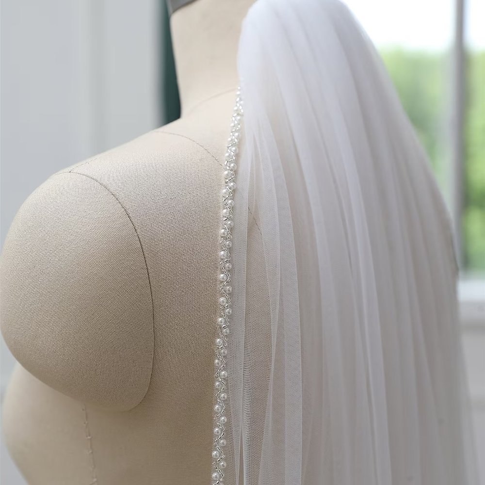 Pearl Beaded Ivory Fingertip Length Bridal Veil NWT